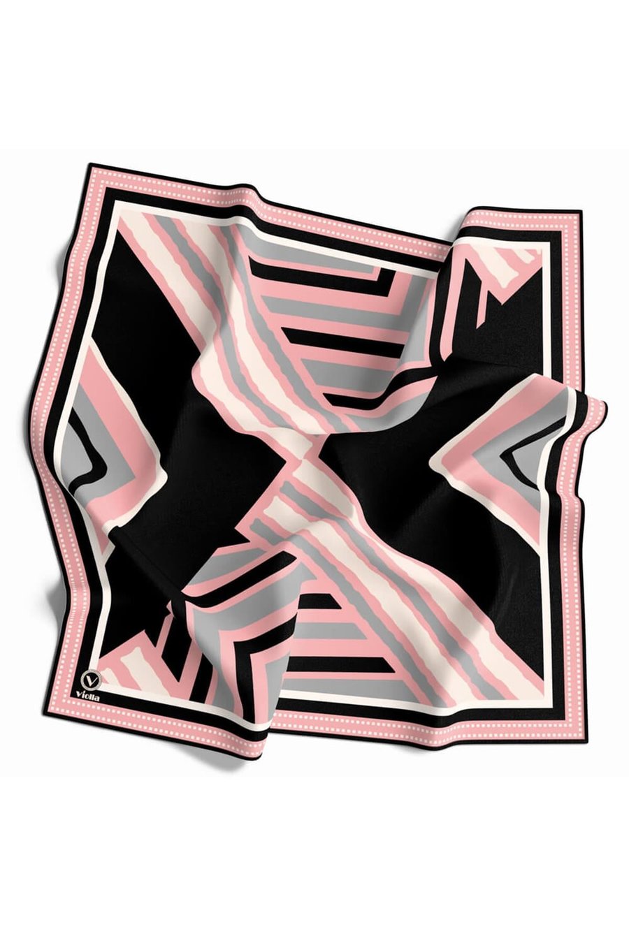 Soft Geometrik Desenli Pudra - Gri Renkli 90x90 Eşarp (İpek İçermez) Kenar Dikiş Şekli El Dikişli