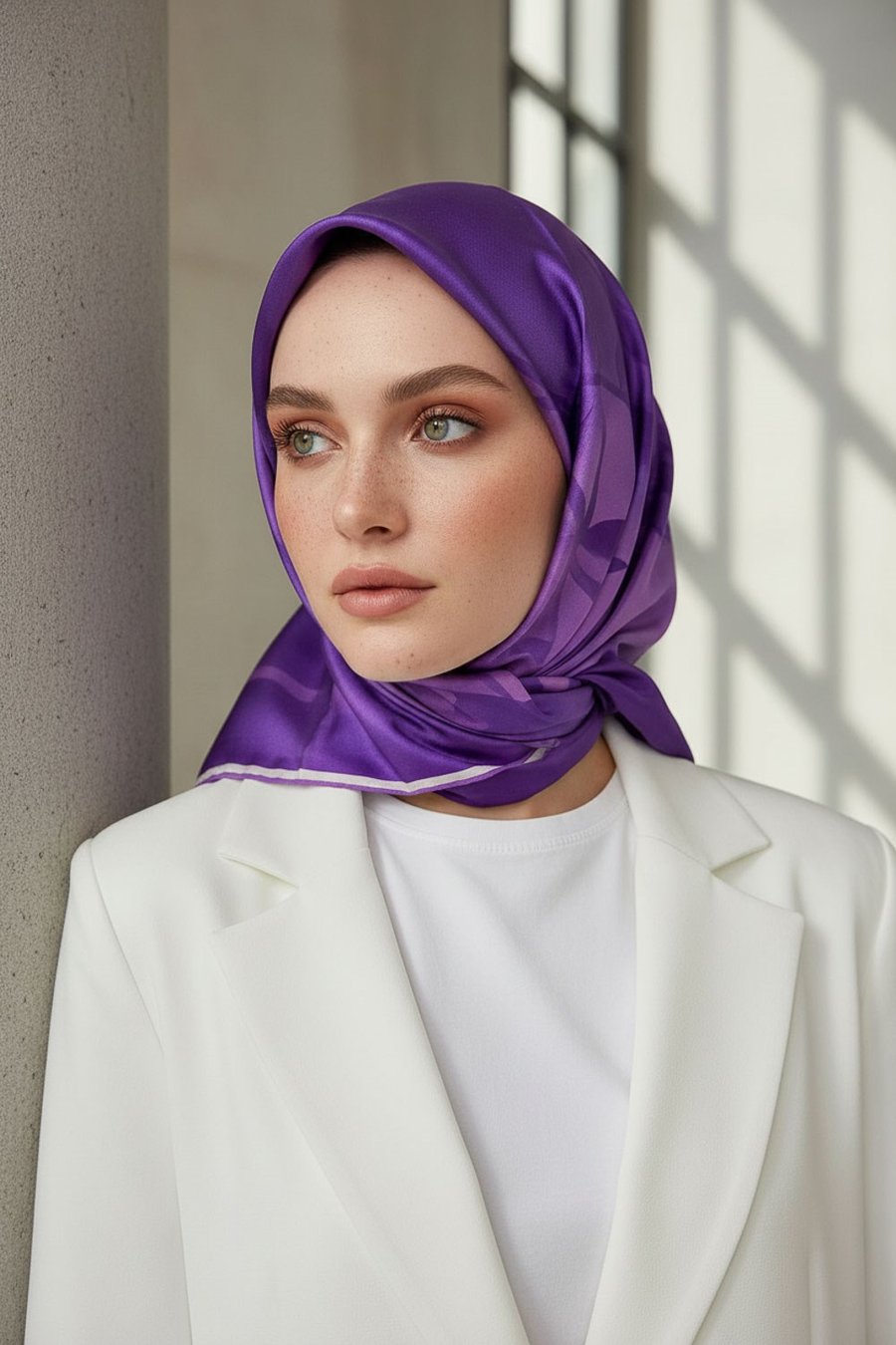 % 57 İPEK % 43 VİSKON Twill İpek Çiçek Desenli Lila Renkli 90x90 Dikim Şekli : El Dikişi Eşarp