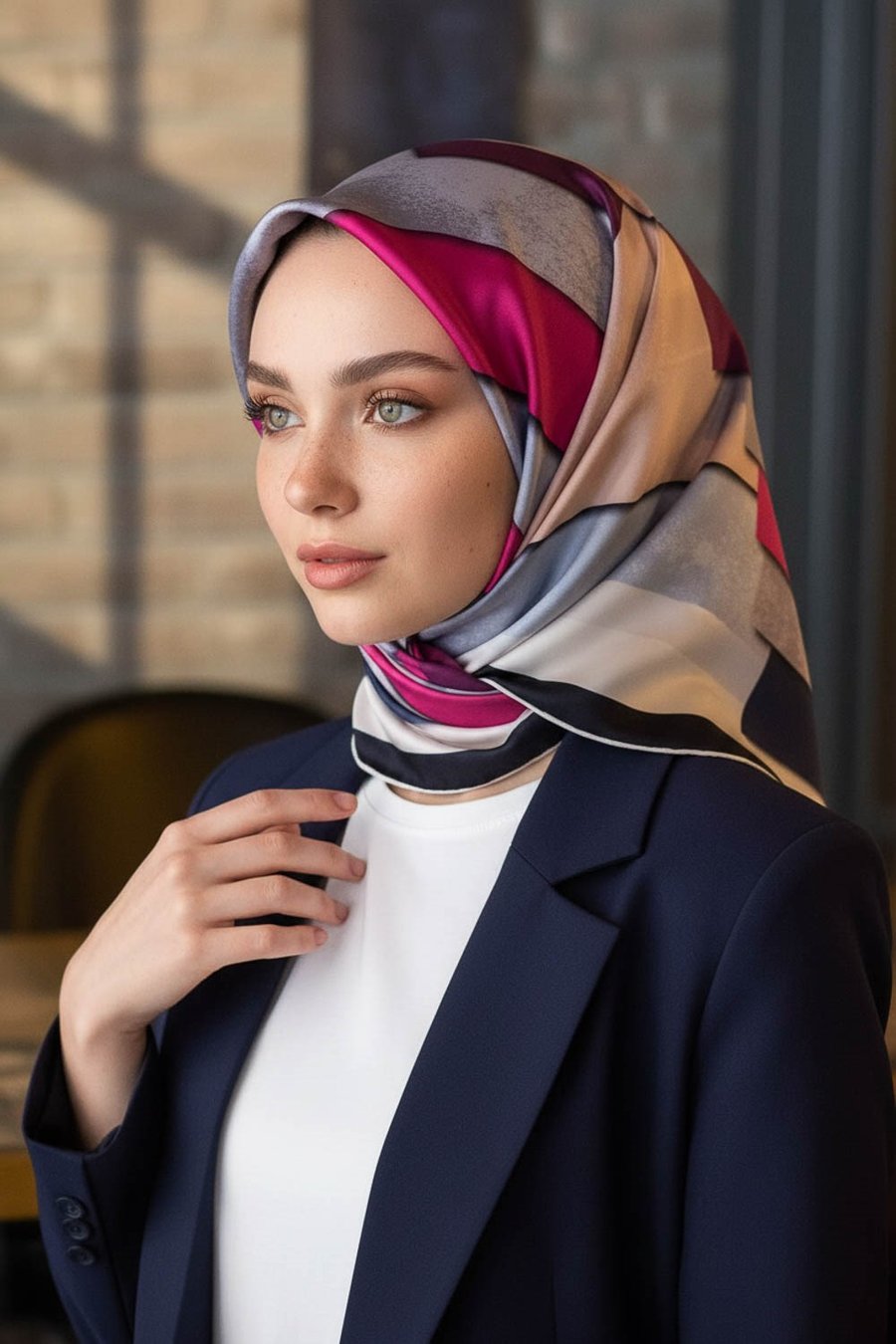 % 57 İPEK % 43 VİSKON Twill Geometrik Bulut  Desenli Mürdüm Fuşya Renkli 90x90 Eşarp Dikim Şekli: El Dikişi