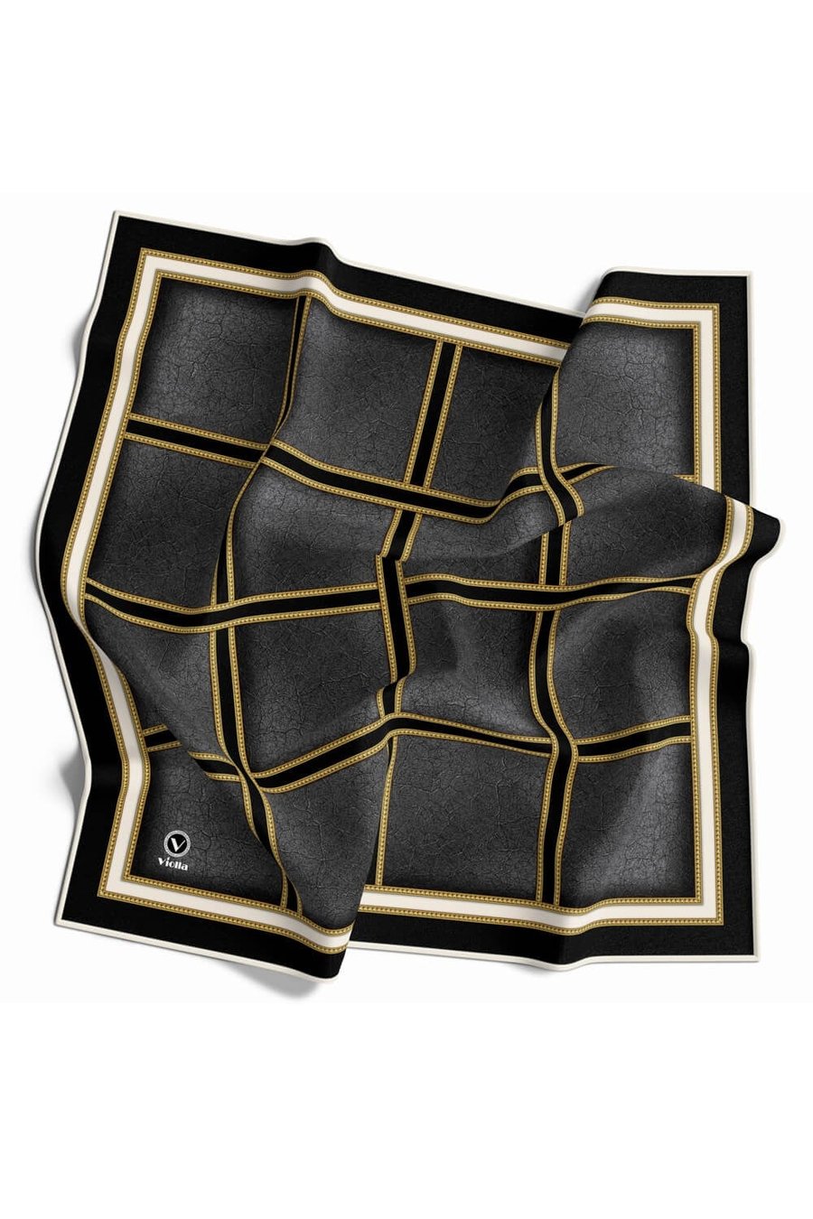 Kristal Taş Efektli Gold Şerit Desenli Füme Renkli 90x90 Eşarp (İpek İçermez) Kenar Dikiş Şekli El Dikişli