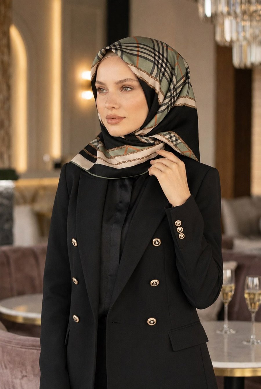 % 57 İPEK % 43 VİSKON Twill İpek Ekose Desenli Çağla Yeşili Renkli 90x90 Eşarp Dikim Şekli : El Dikişi