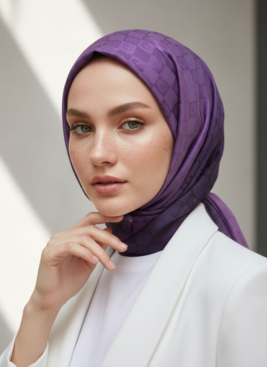 Vissona %57 İPEK %43 PAMUK Degrade Desenli Leylak Renkli Şal -  70x190 Dikiş Tipi İtalyan Dikişli
