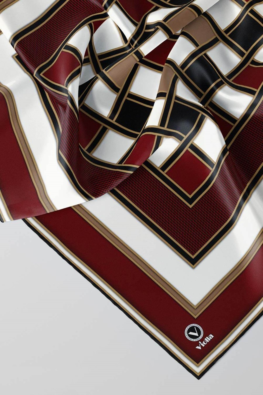 Twill Kare Desenli Bordo - Siyah Renkli 90x90 Dikim Şekli : El Dikişi Eşarp (İpek İçermez)