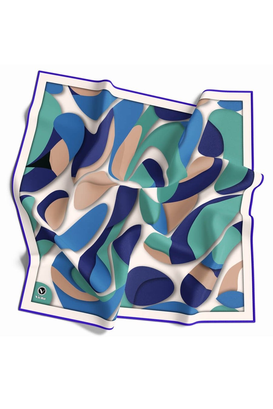Twill Soyut Geometrik Desenli Saks - Koyu Mint Yeşili Renkli 90x90 Eşarp (İpek İçermez) Dikim Şekli : El Dikişi