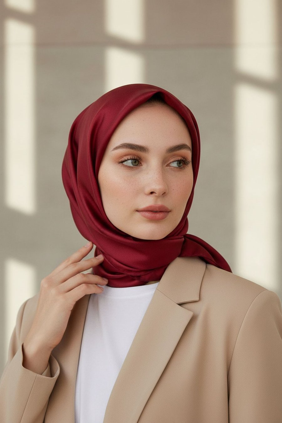 %100 Twill İpek Düz Bordo Renkli Daha Tok Exclusive Serisi 90x90 Eşarp Dikim Şekli : El Dikişi