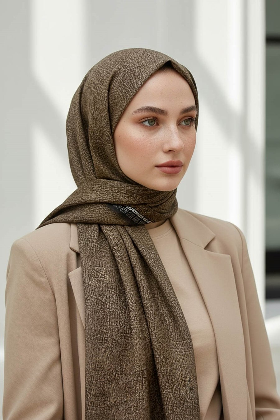 KREP DESENLİ VİZON RENKLİ 75X195 KIRIŞMAZ ŞAL