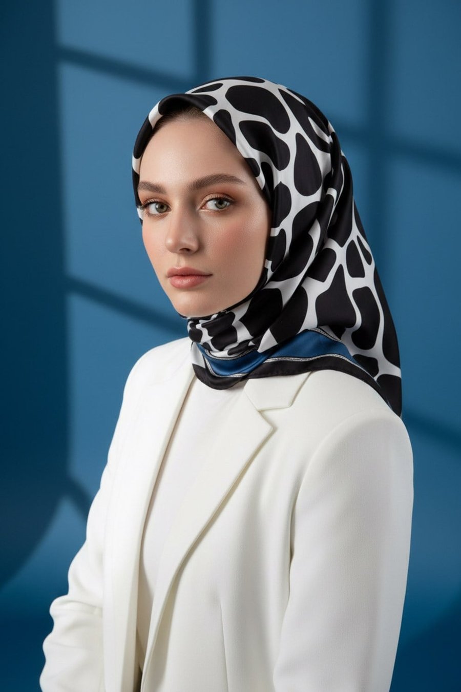 Kristal Taş Desenli İndigo Renkli 90x90 Eşarp (İpek İçermez) Dikim Şekli : El Dikişi
