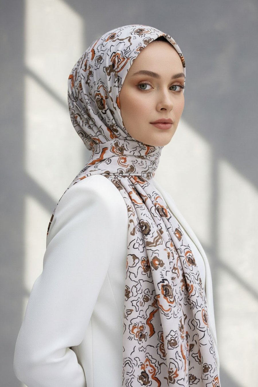KREP ÇİÇEKLİ KAHVERENEGİ - TABA RENKLİ 75X195 KIRIŞMAZ ŞAL