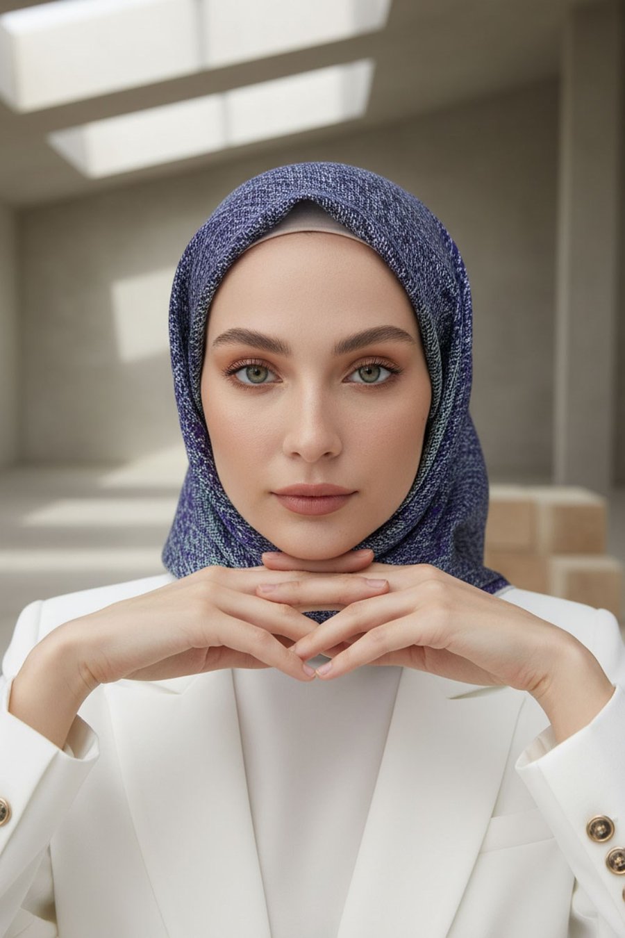 %100 Twill İpek Dokulu Desen Mor - Turkuaz Renkli 90x90 Eşarp Kenar Dikiş Şekli El Dikişli