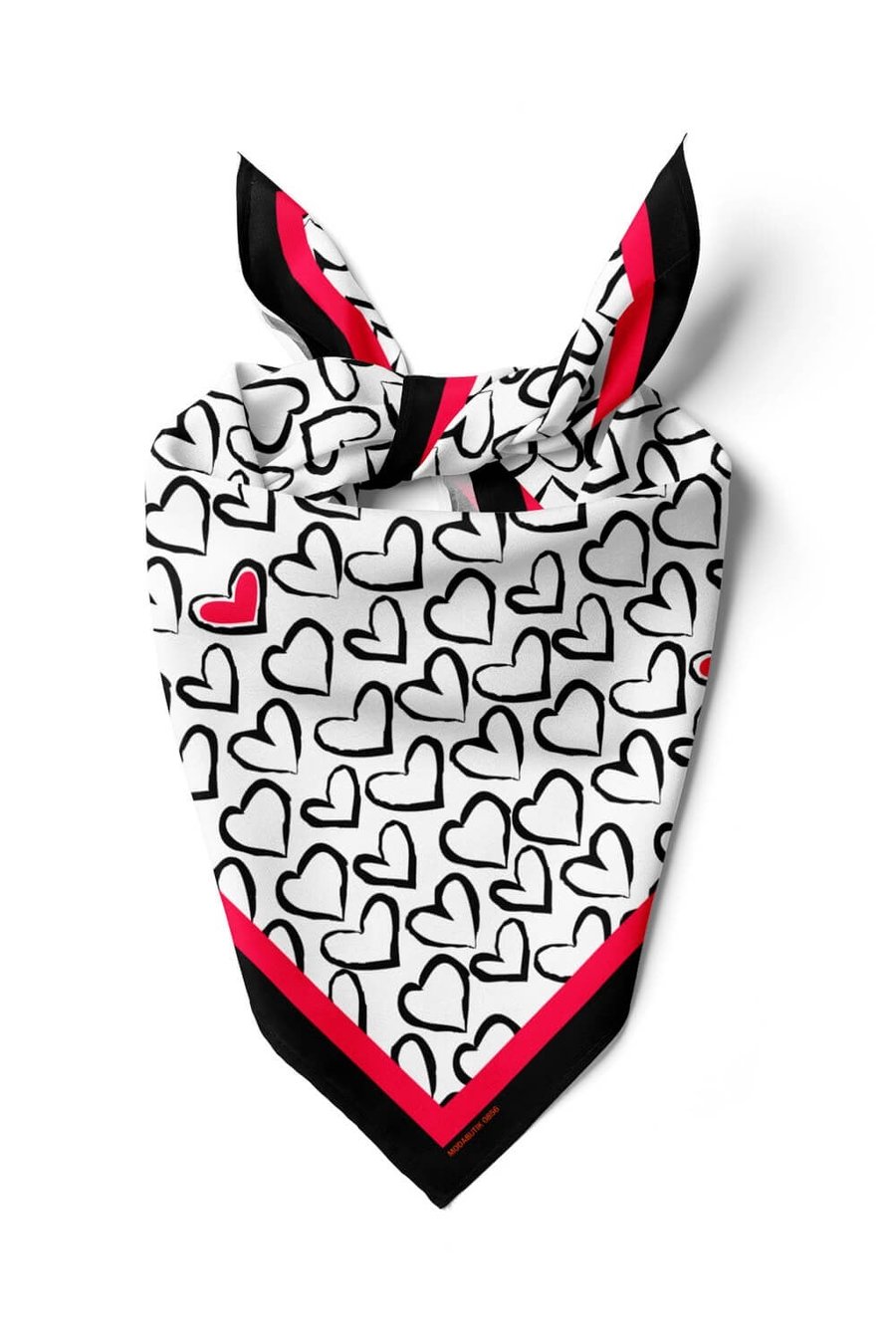 Violla B57 Kadın Kırmızı Beyaz Sİyah Heart Desenli 50x50 Bandana