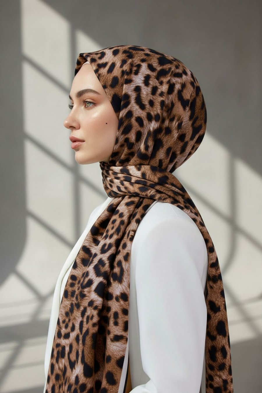 KREP LEOPAR DESENLİ TABA RENKLİ 75X195 KIRIŞMAZ ŞAL