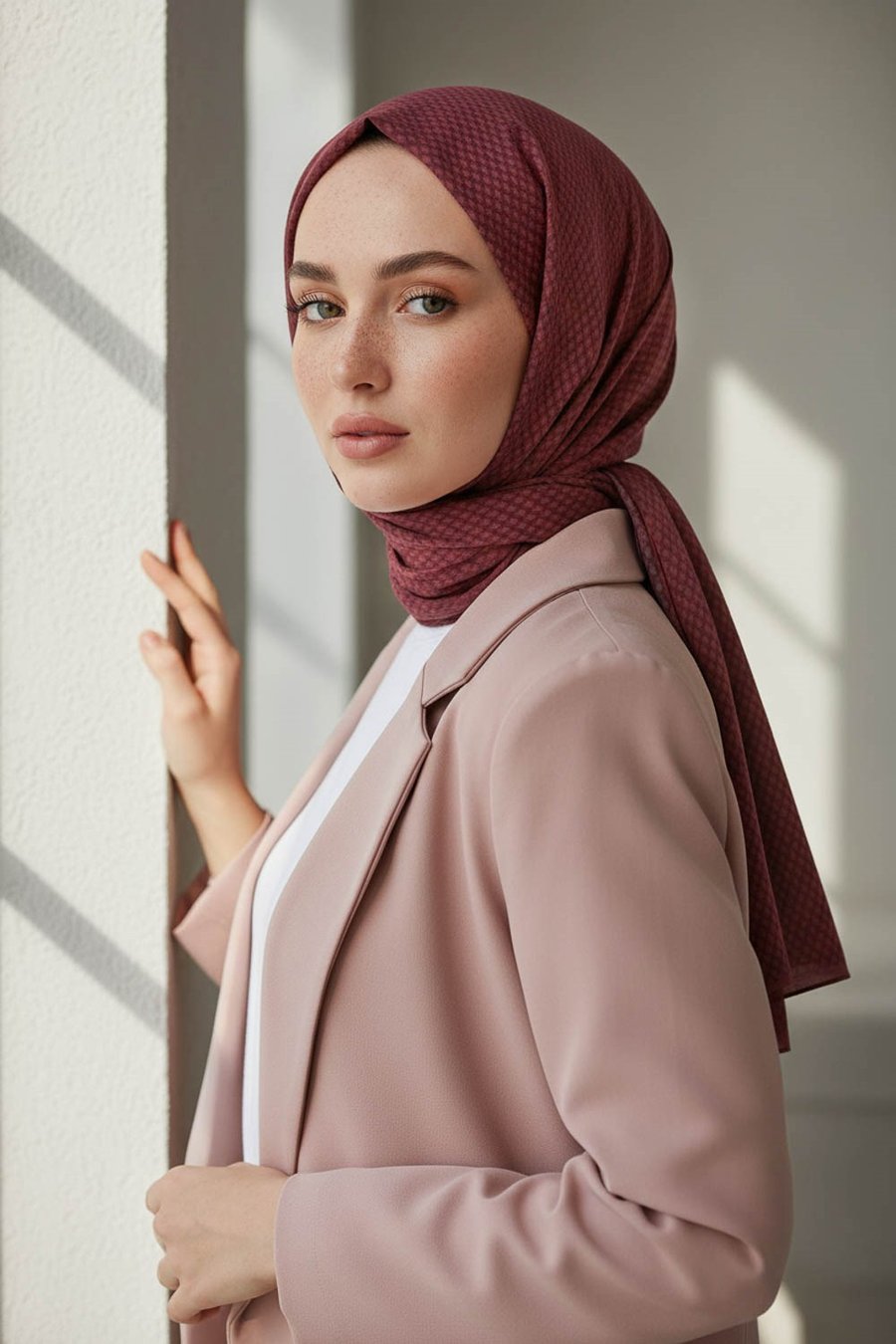 KREP HASIR DESENLİ GÜL KURUSU RENKLİ 75X195 KIRIŞMAZ ŞAL