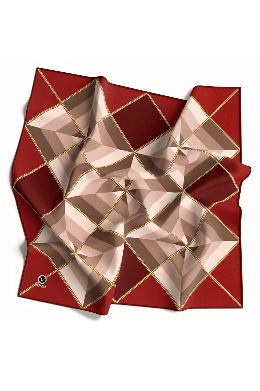 Twill Geometrik Desenli Bordo Renkli 90x90 Eşarp (İpek İçermez) Kenar Dikiş Şekli El Dikişli