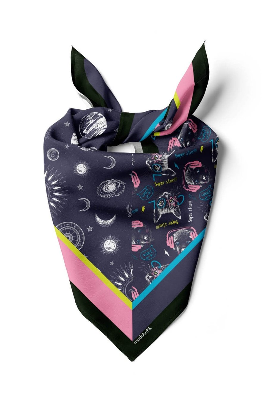 Violla H2 Kadın Mavi Süper Star Desenli 50x50 Bandana