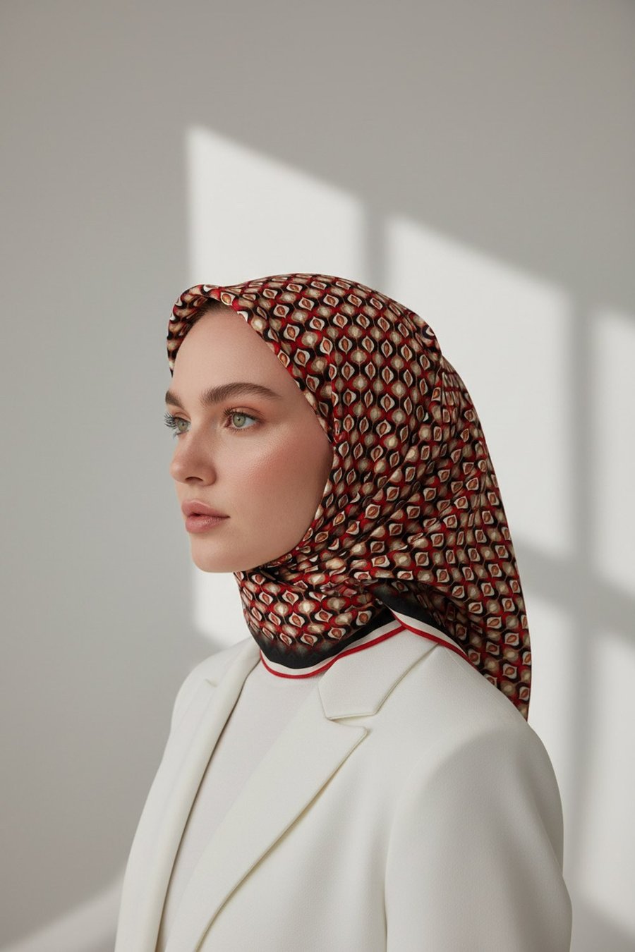 Twill Çıtır Desenli Kırmızı Renkli 90x90 Eşarp (İpek İçermez) Kenar Dikiş Şekli El Dikişli