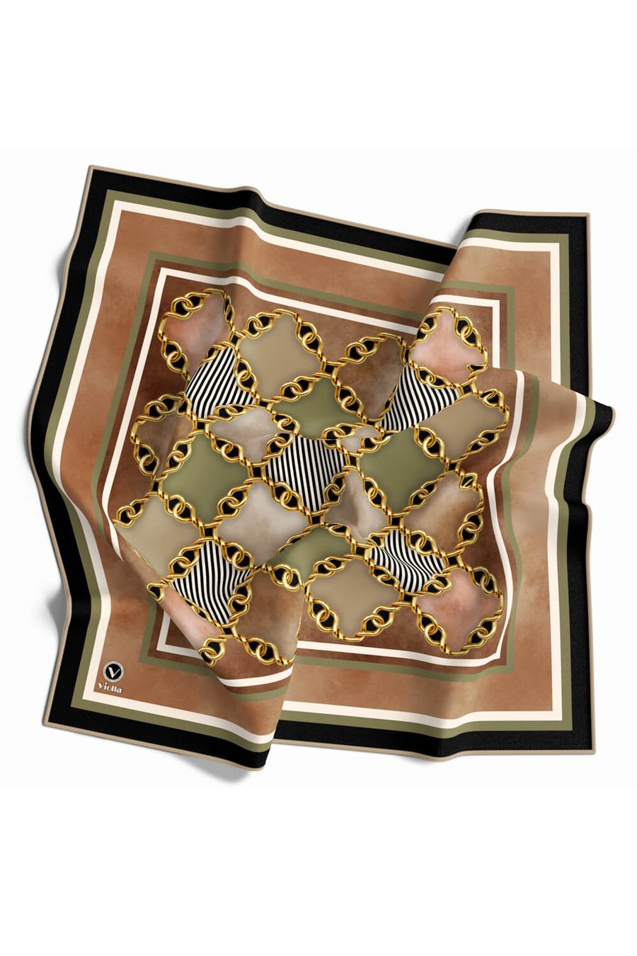 Twill Zincirli Geometrik Desenli Bakır Renkli 90x90 Eşarp (İpek İçermez) Dikim Şekli : El Dikişi