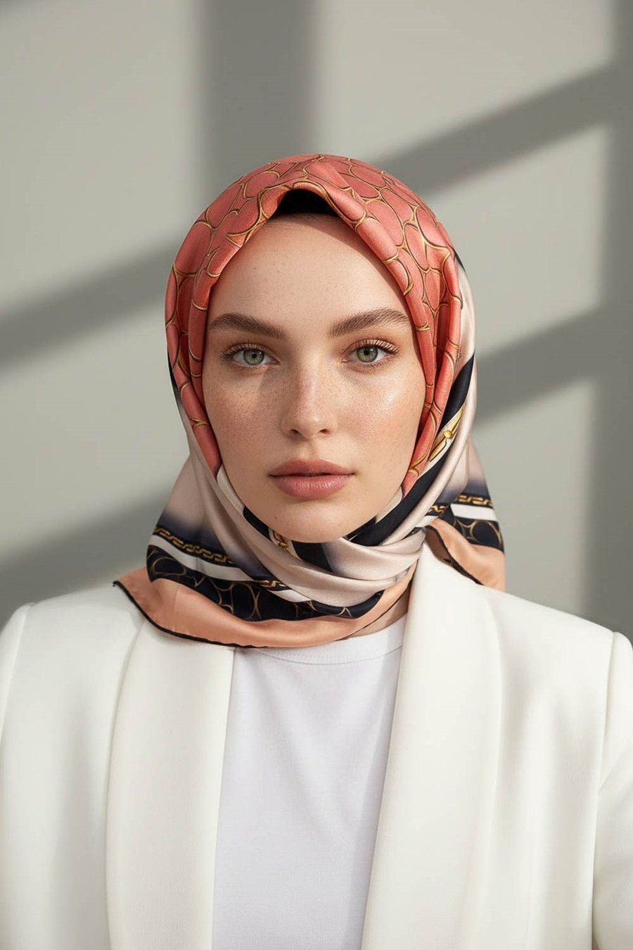 % 57 İPEK % 43 VİSKON Twill İpek Gold Halka Desenli Nar Çiçeği - Siyah Renkli 90x90 Eşarp Dikim Şekli : El Dikişi
