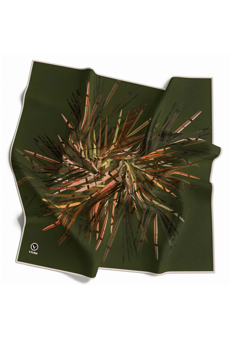 Twill Havai Fişek Desenli Haki Renkli 90x90 Eşarp (İpek İçermez) Kenar Dikiş Şekli El Dikişli