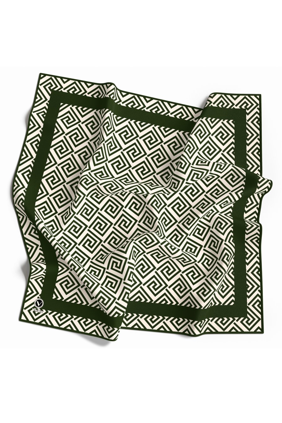 Twill Minimalist Desenli Zümrüt Yeşili Renkli 90x90 Eşarp (İpek İçermez) Kenar Dikiş Şekli El Dikişli