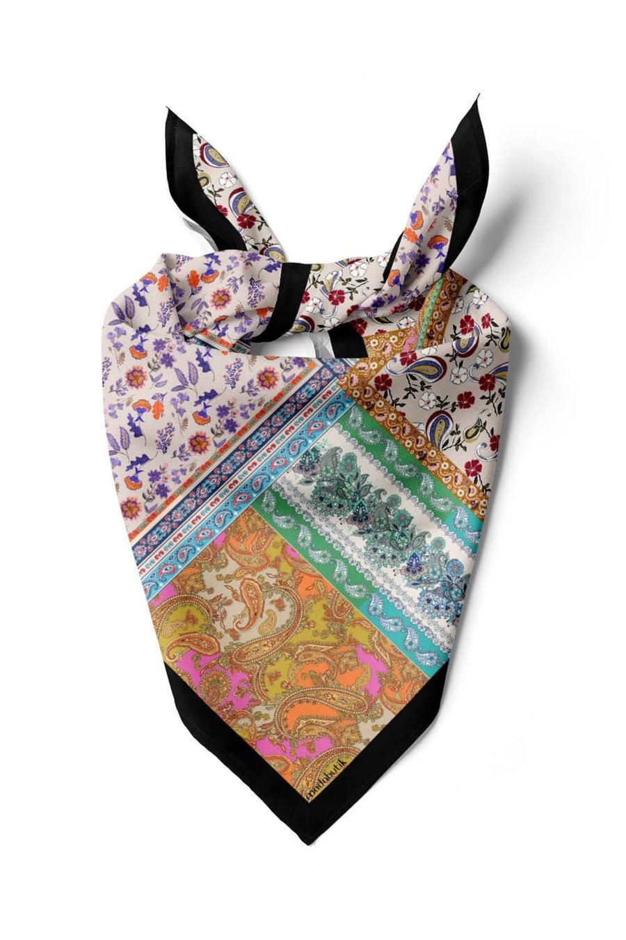Violla G68 Kadın Mor Beyaz Etnik Desenli 55x55 Bandana