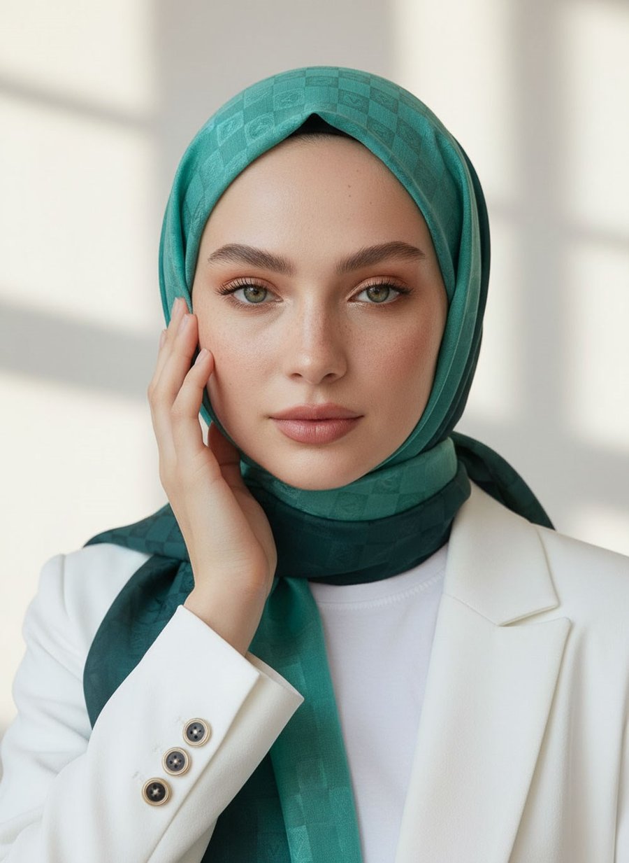 Vissona %57 İPEK %43 PAMUK Degrade Desenli Mint Yeşili Renkli Şal -  70x190 Dikiş Tipi İtalyan Dikişli