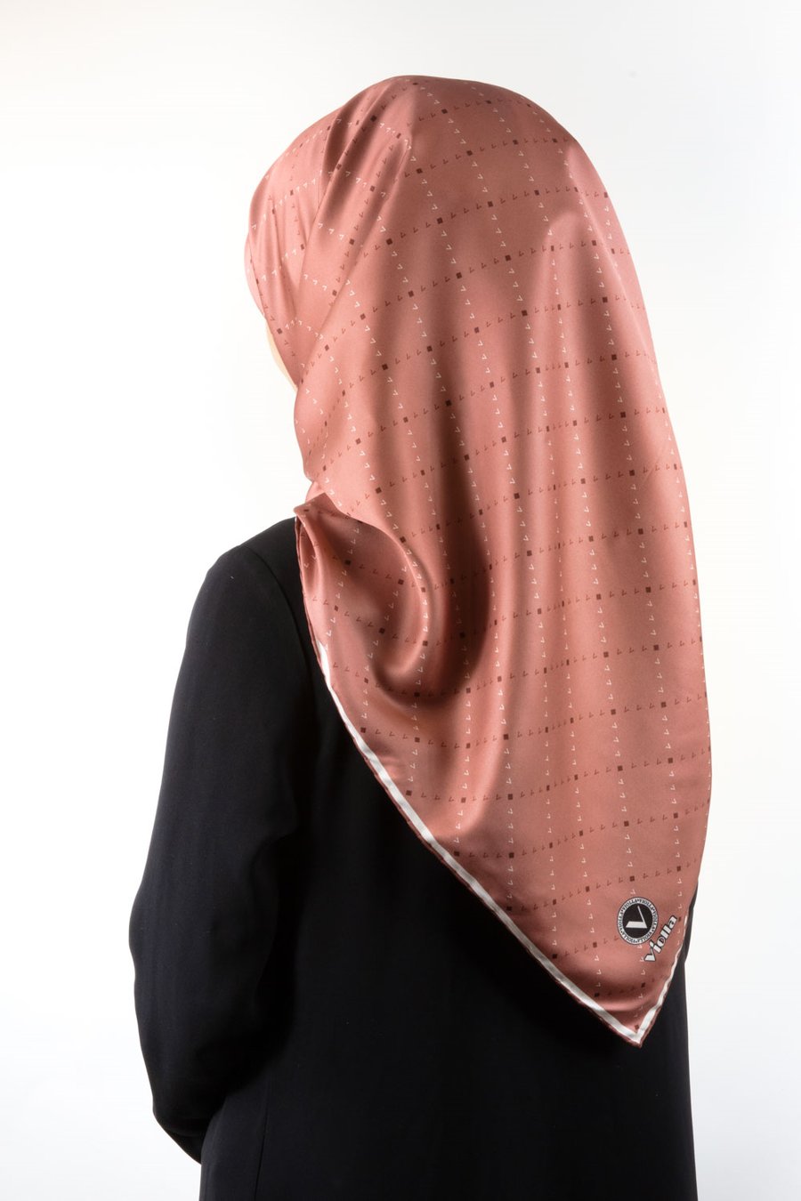 Twill Noktalı V Desenli Bakır Renkli 90x90 Eşarp (İpek İçermez) Kenar Dikiş Şekli El Dikişli