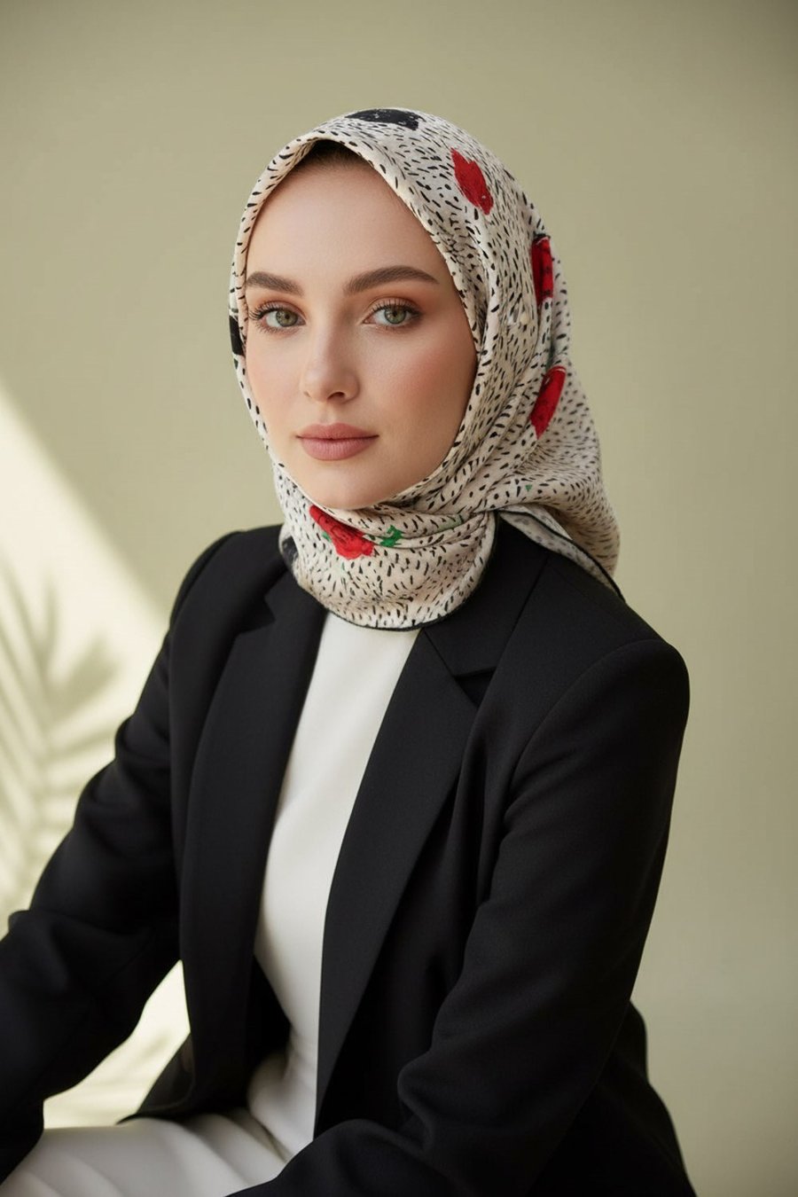 %100 Twill İpek Çıtır Çiçek Desenli Kırmızı - Krem Renkli 90x90 Eşarp Dikim Şekli : El Dikişi
