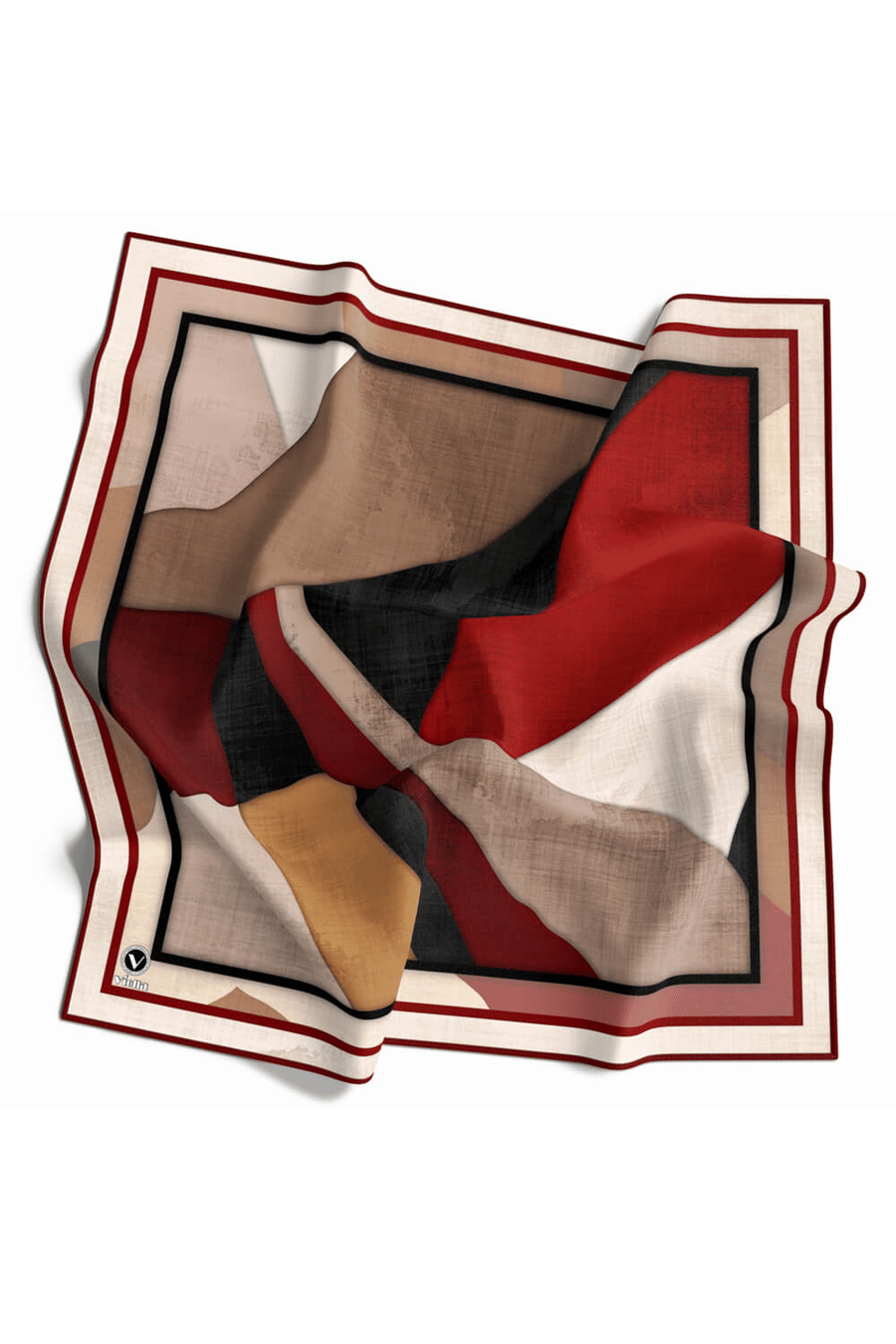 Twill Geometrik Desenli Bordo Renkli 90x90 Eşarp (İpek İçermez) Kenar Dikiş Şekli El Dikişli