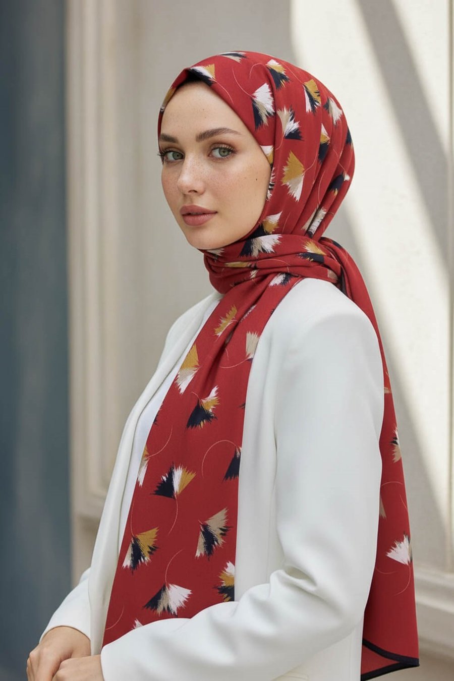 KREP YAPRAK DESENLİ BORDO RENKLİ 75X195 KIRIŞMAZ ŞAL