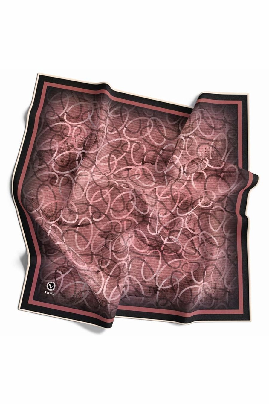 Kristal Geometrik Desenli Pudra Renkli 90x90 Eşarp (İpek İçermez) Kenar Dikiş Şekli El Dikişli