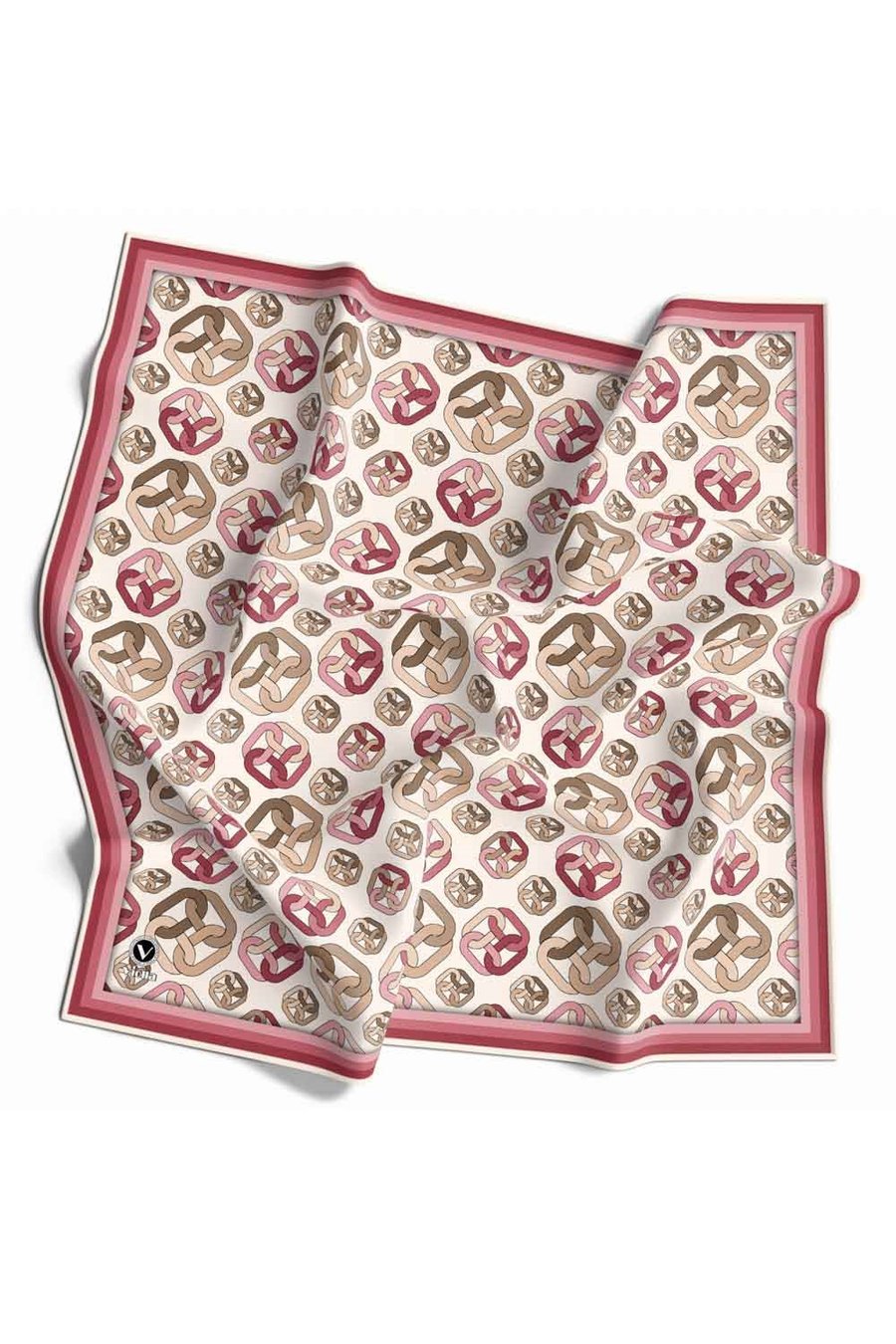 Kristal Zincir Motif Desenli Gül Kurusu Renkli 90x90 Eşarp (İpek İçermez) Kenar Dikiş Şekli El Dikişli