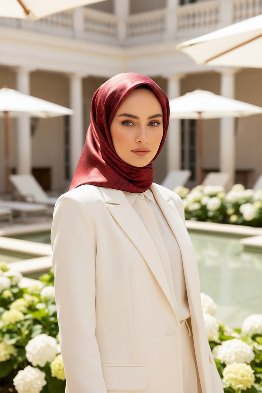 % 57 İPEK % 43 VİSKON Twill İpek Doku Desenli Bordo Renkli 90x90 Eşarp Dikim Şekli : El Dikişi
