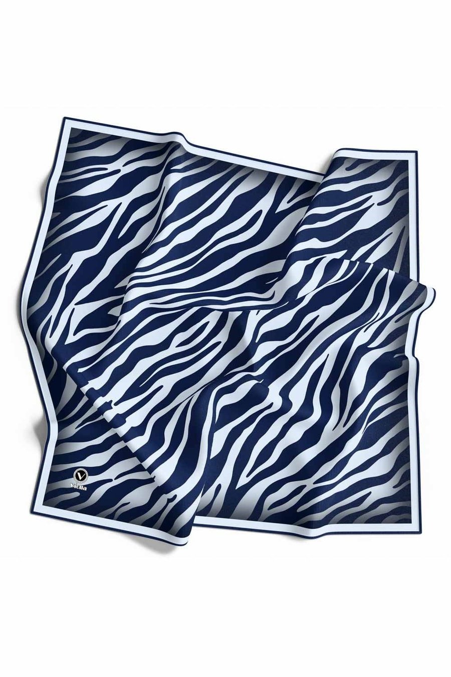 Kristal Zebra Desenli Bebe Mavisi - Lacivert Renkli 90x90 Eşarp (İpek İçermez) Dikim Şekli : El Dikişi