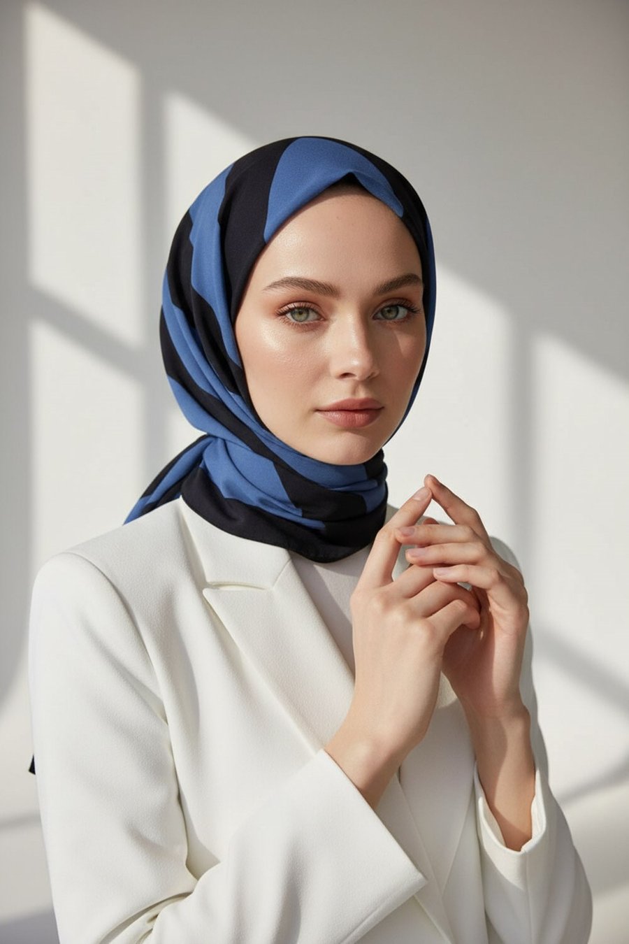 KREP ÇİZGİLİ DESENLİ İNDİGO - SİYAH RENKLİ 75X195 KIRIŞMAZ ŞAL