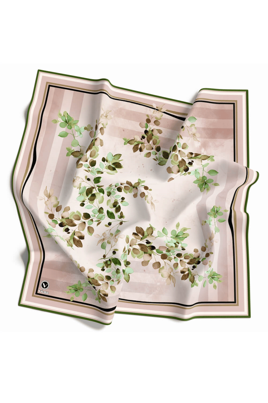 Twill Çiçek Desenli Zümrüt Yeşili Renkli 90x90 Eşarp (İpek İçermez) Kenar Dikiş Şekli El Dikişli