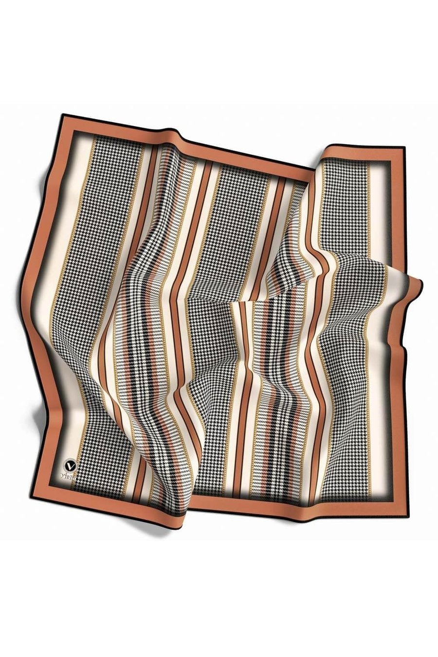 Twill Kazayaklı Şerit Desenli Somon Renkli 90x90 Eşarp (İpek İçermez) Kenar Dikiş Şekli El Dikişli
