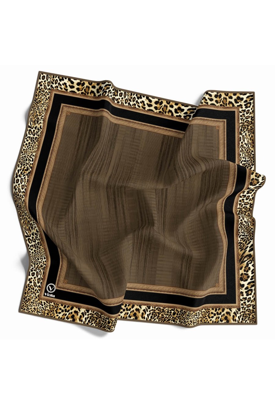 Soft Leopar Bordür Desenli Bej Renkli 90x90 Eşarp (İpek İçermez) Kenar Dikiş Şekli El Dikişli