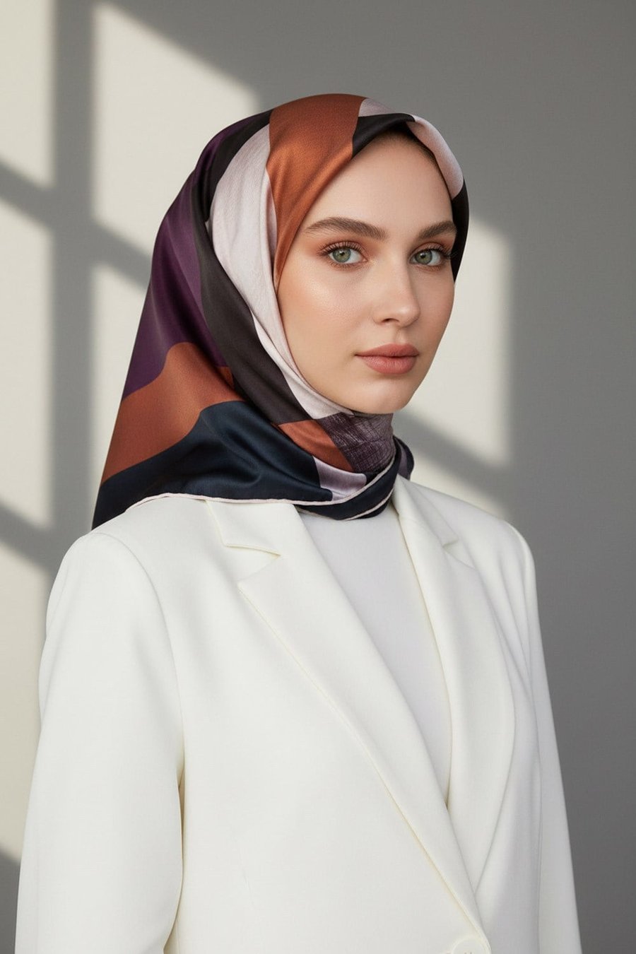 Twill Geometrik Desenli Lila Renkli 90x90 Eşarp (İpek İçermez) Kenar Dikiş Şekli El Dikişli