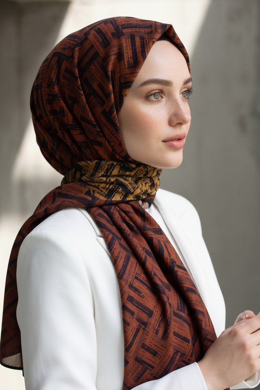 KREP DEGRADELİ ÇİZGİ DESENLİ HARDAL RENKLİ 75X195 KIRIŞMAZ ŞAL