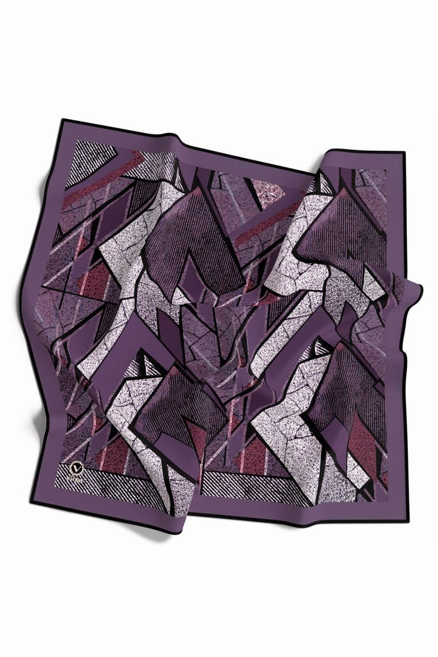 Kristal Geometrik Desenli Lila Renkli 90x90 Eşarp (İpek İçermez) Kenar Dikiş Şekli El Dikişli