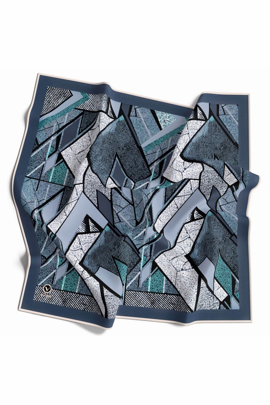 Kristal Geometrik Desenli İndigo Renkli 90x90 Eşarp (İpek İçermez) Kenar Dikiş Şekli El Dikişli