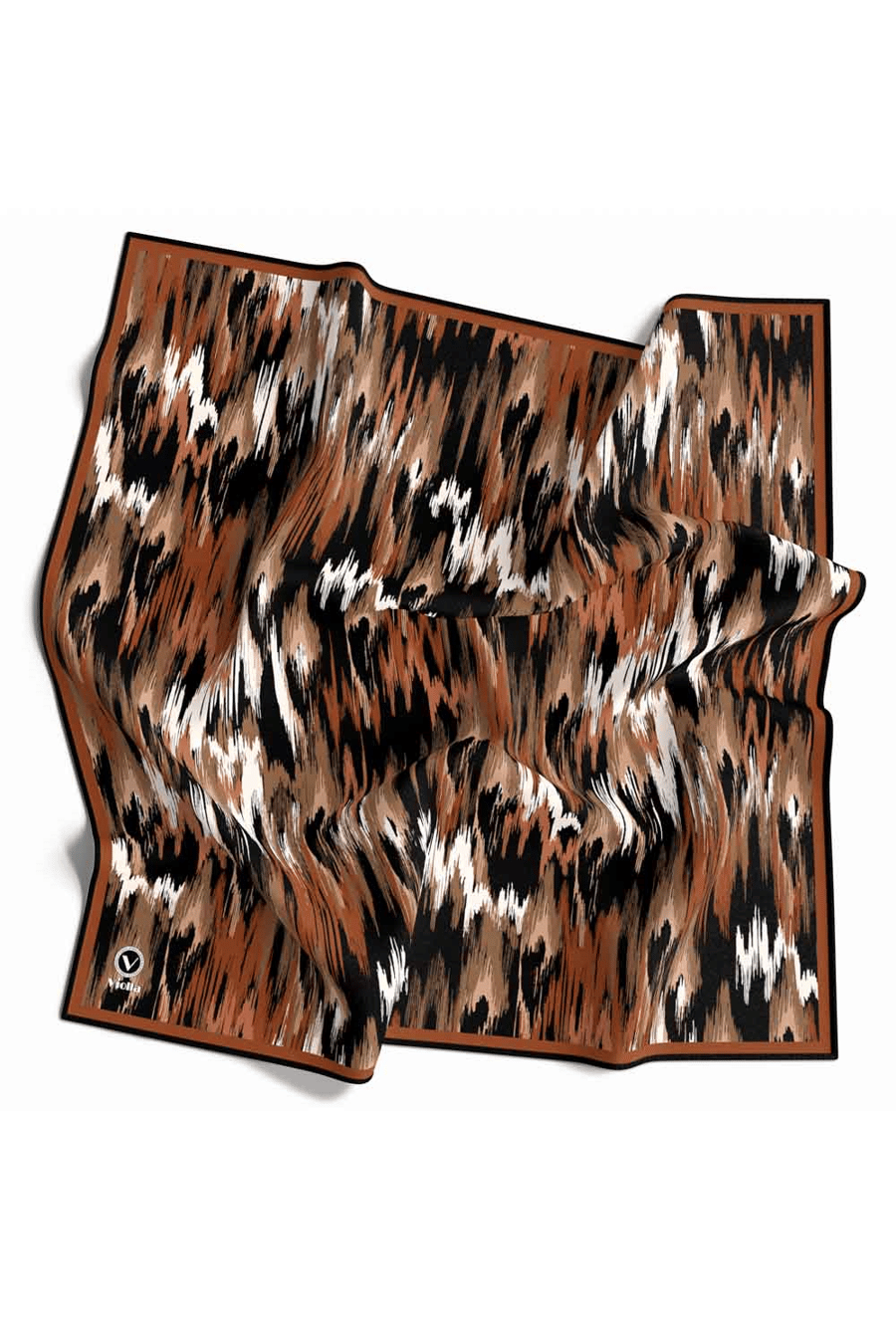 Twill Fırça Desenli Taba Renkli 90x90 Eşarp (İpek İçermez) Kenar Dikiş Şekli El Dikişli