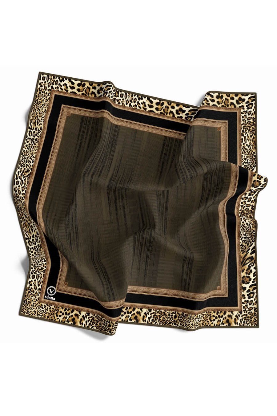 Soft Leopar Bordür Desenli Vizon Renkli 90x90 Eşarp (İpek İçermez) Kenar Dikiş Şekli El Dikişli