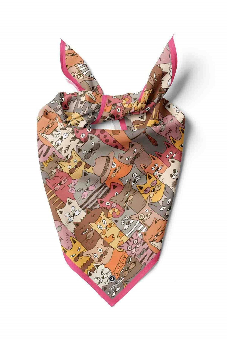 100% Silk Headscarf for Women - 22''x 22'' inch Hair Scarf Cats Pattern Silk Headscarf Bandana Square Silk 60357