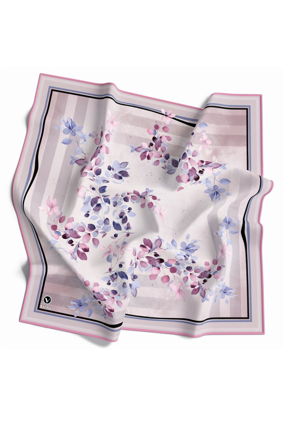 Twill Çiçek Desenli Pembe Renkli 90x90 Eşarp (İpek İçermez) Kenar Dikiş Şekli El Dikişli