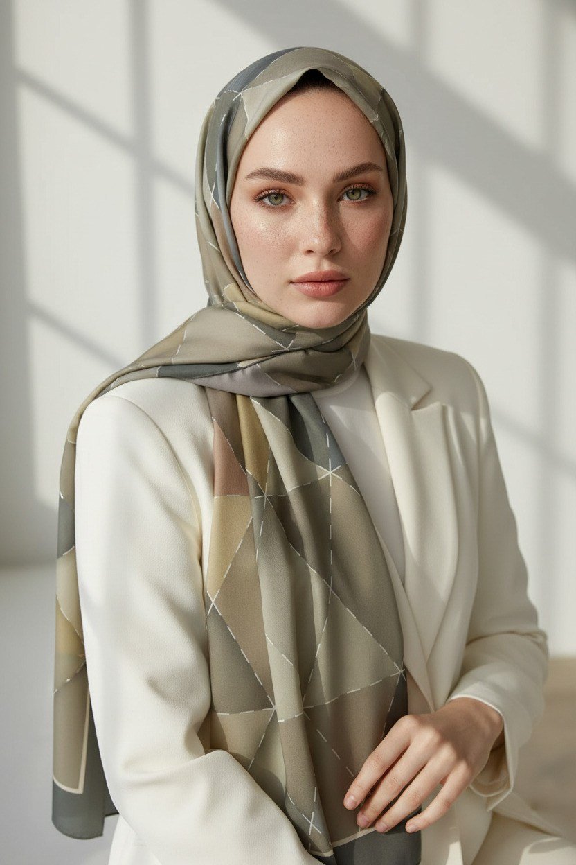 KREP ÜÇGEN YAMA DESENLİ GRİ RENKLİ 75X195 KIRIŞMAZ ŞAL