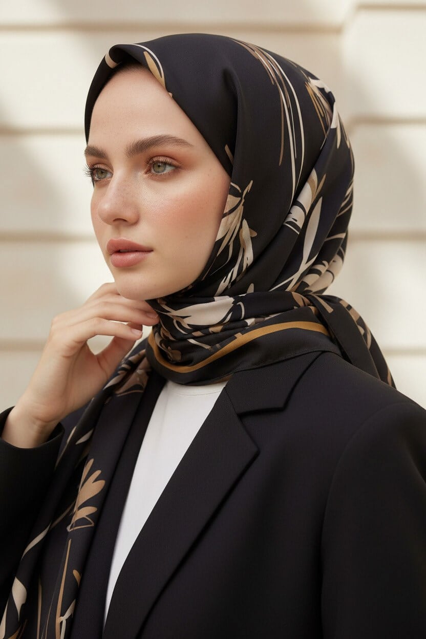 KREP ÇİÇEK DESENLİ GOLD RENKLİ 75X195 KIRIŞMAZ ŞAL