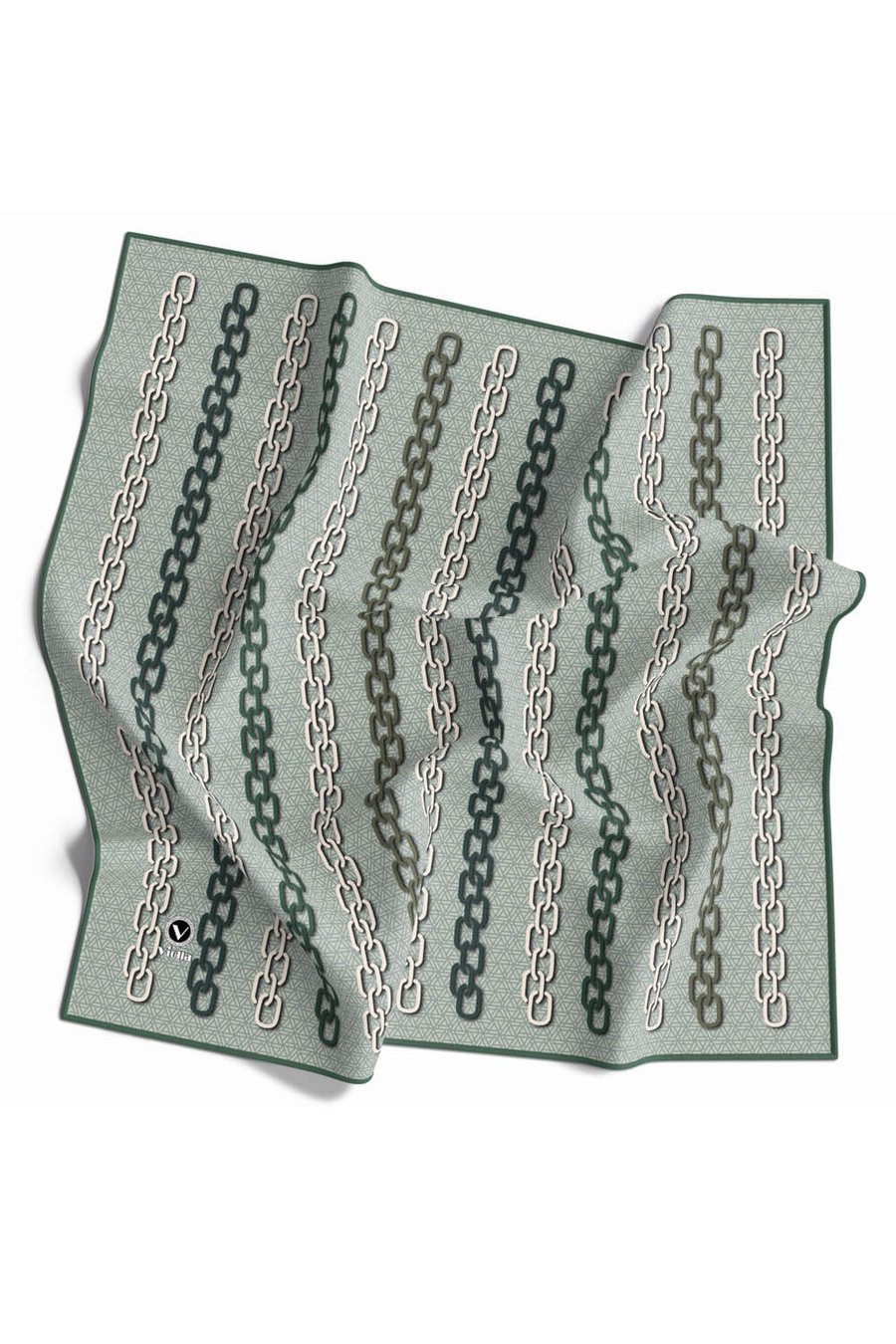 Twill Zincir Desenli Koyu Mint Yeşili Renkli 90x90 Eşarp (İpek İçermez) Kenar Dikiş Şekli El Dikişli