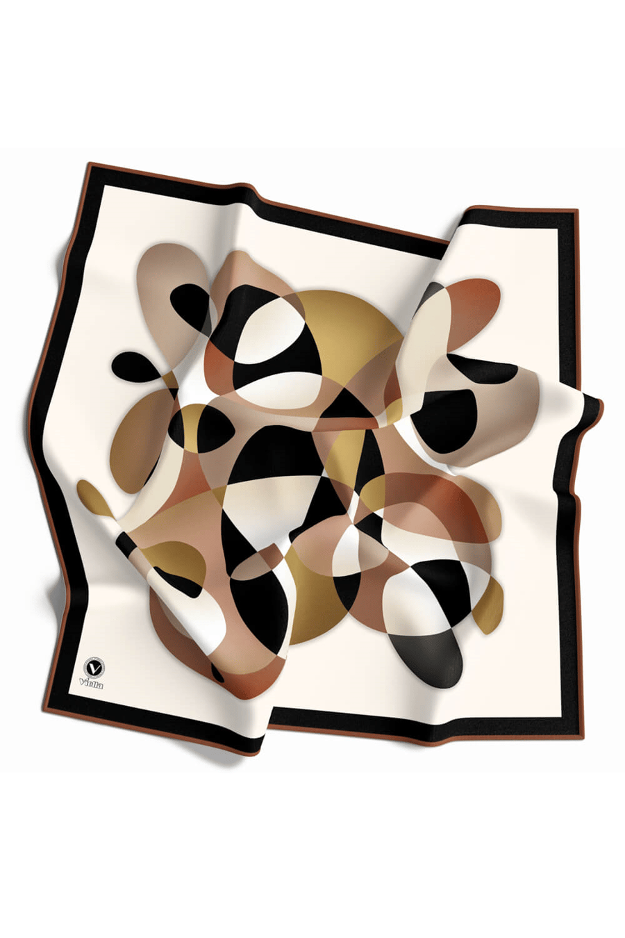 Twill Geometrik Desenli Hardal Renkli 90x90 Eşarp (İpek İçermez) Kenar Dikiş Şekli El Dikişli