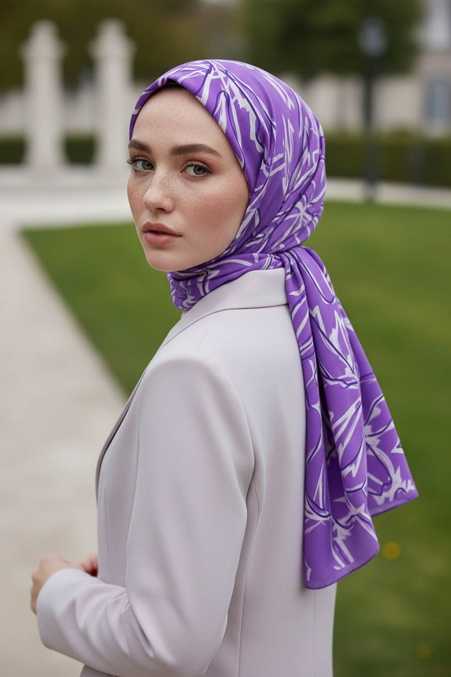 KREP YAPRAK DESENLİ LİLA RENKLİ 75X195 KIRIŞMAZ ŞAL